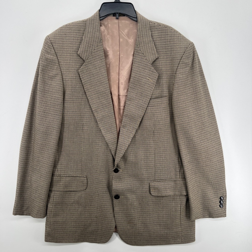 Robert Stock Mens 46L Houndstooth 2‎ Button Blazer Sport Coat Jacket Wool